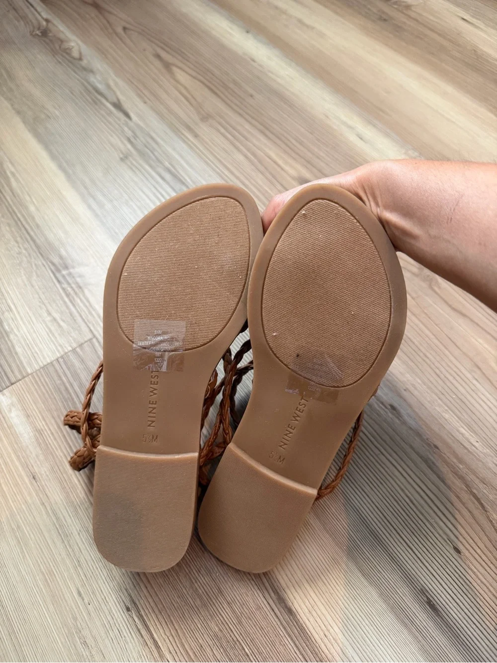 Nine West Tan Braided Leather Wrap Sandals